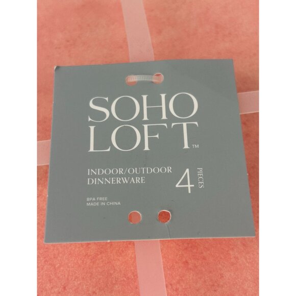 SOHO Loft Melamine Dinner Plate Pink Scalloped Set of 4 10.75" Indoor Outdoor - Picture 3 of 11